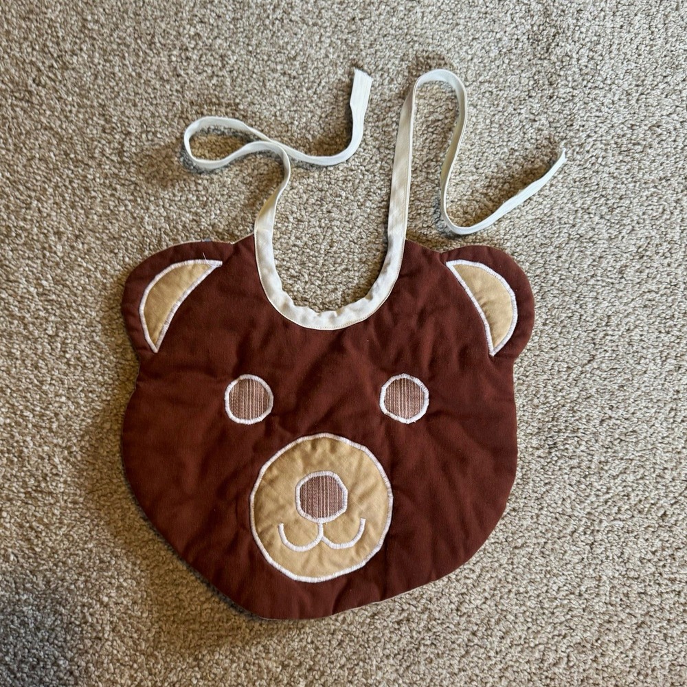 2 Bear Theme Baby Bibs Tie Closure Brown/White Multicolor Reversible